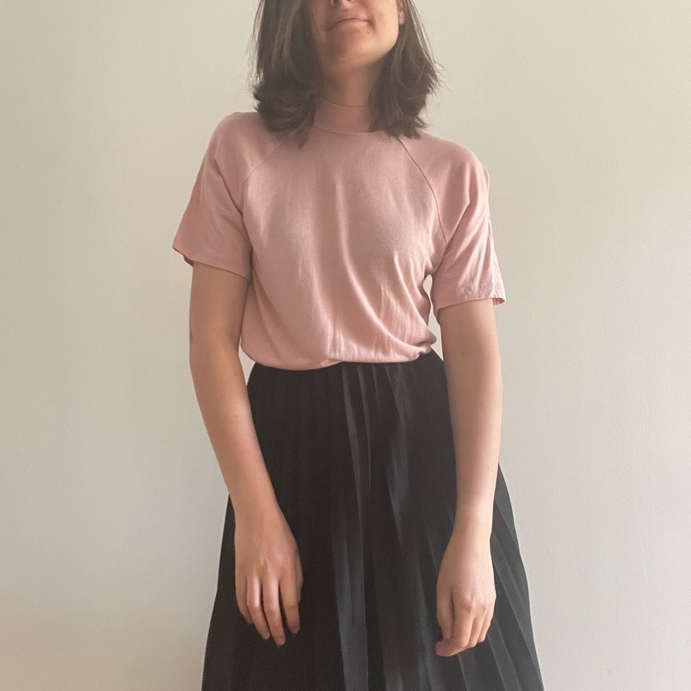 FRANK & OAK MOCK NECK PINK SHORT SLEEVES TEE- XS